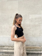Black Ruched Criss Cross Back Crop Top