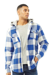 Mens Blue Brushed Hooded Check Shirt