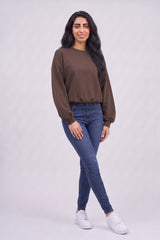 Chocolate Brown Oversized Relaxed-Fit Balloon-Sleeve Sweatshirt - Lily