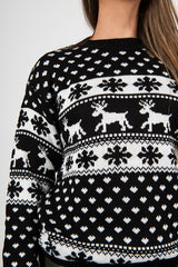 Black Reindeer And Snowflake Knitted Christmas Jumper 