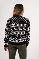 Black Reindeer And Snowflake Knitted Christmas Jumper 