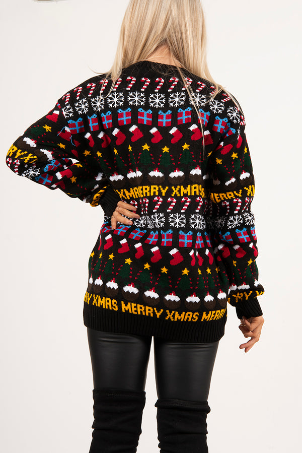 Christmas Contrast Print Knitted Jumper