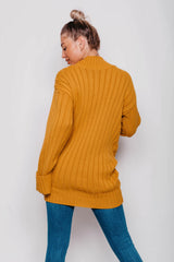 Mustard Ribbed Knitted Oversized Jumper Dress