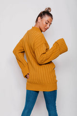 Mustard Ribbed Knitted Oversized Jumper Dress