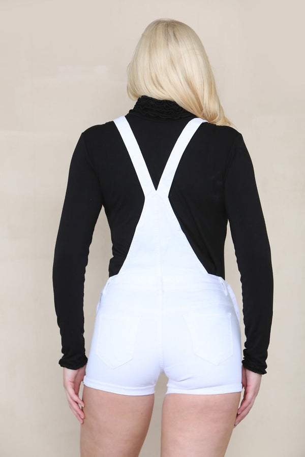 White Denim Roll Up Hem Short Dungarees