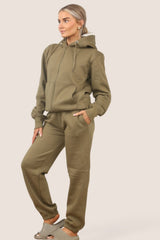 Khaki Zip-Up Hoodie With High-Waisted Cuffed Jogger