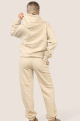 Beige Zip Up Hoodie With Cuffed Jogger Set