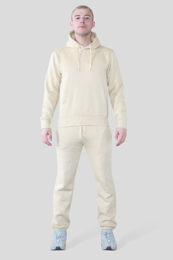 Mens Cream Basic Pullover Hood Tracksuit