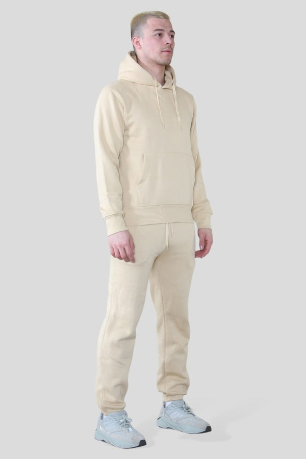 Mens Cream Basic Pullover Hood Tracksuit