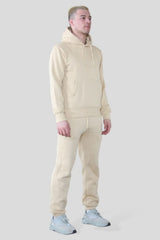 Mens Cream Basic Pullover Hood Tracksuit