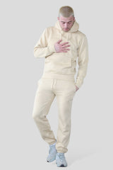 Mens Cream Basic Pullover Hood Tracksuit