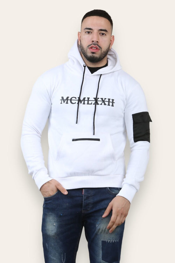 Roman Numerals White Printed Array Hoodie