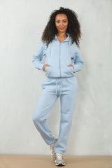 Sky Blue Zip Up Hoodie With Cuffed Jogger Set