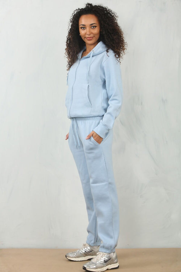 Sky Blue Zip Up Hoodie With Cuffed Jogger Set