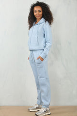 Sky Blue Zip Up Hoodie With Cuffed Jogger Set