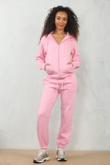 Pink Zip Up Hoodie With Cuffed Jogger Set