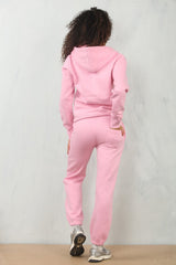 Pink Zip Up Hoodie With Cuffed Jogger Set