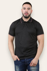 Mens Black Polo T-Shirt With Stipe Detailing 