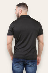 Mens Black Polo T-Shirt With Stipe Detailing 