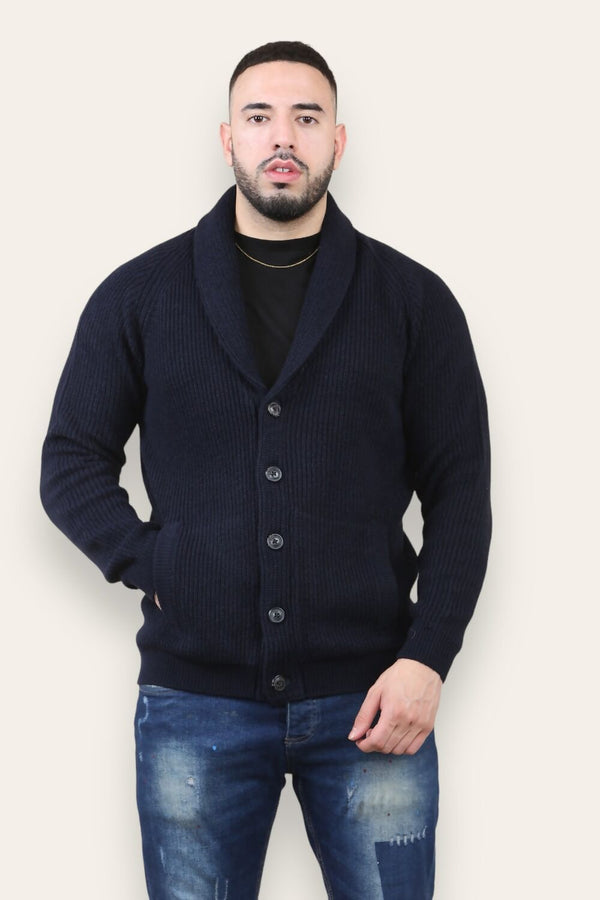 Ink Mens Shawl Neck Button Up Half Stitch Cardigan