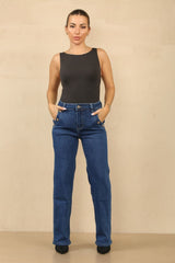 Blue Gold Buttoned Accent Wide Leg Jeans