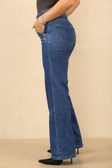 Blue Gold Buttoned Accent Wide Leg Jeans