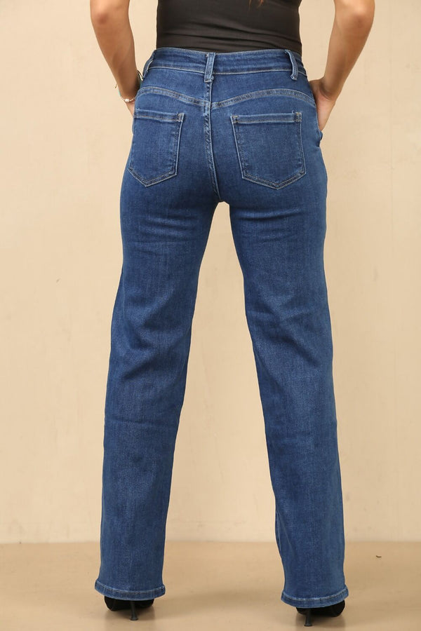 Blue Gold Buttoned Accent Wide Leg Jeans