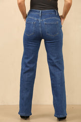 Blue Gold Buttoned Accent Wide Leg Jeans