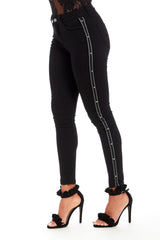 Black Side Stripe Stud Detail Skinny Jeans 