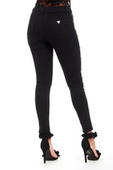 Black Side Stripe Stud Detail Skinny Jeans 