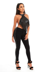 Black Side Stripe Stud Detail Skinny Jeans 