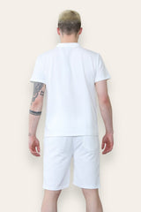 Mens White Waffle Pattern Polo Shirt and Short Set