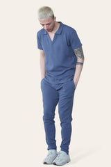 Mens Blue Waffle Pattern Polo Short Sleeve Shirt and Trouser Set