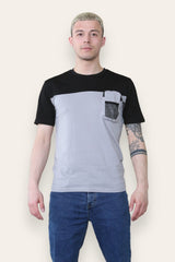 Mens Grey And Black T-Shirt With Mesh Pocket