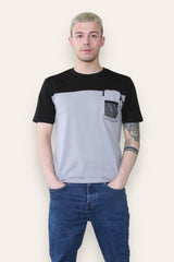 Mens Grey And Black T-Shirt With Mesh Pocket