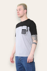 Mens Grey And Black T-Shirt With Mesh Pocket