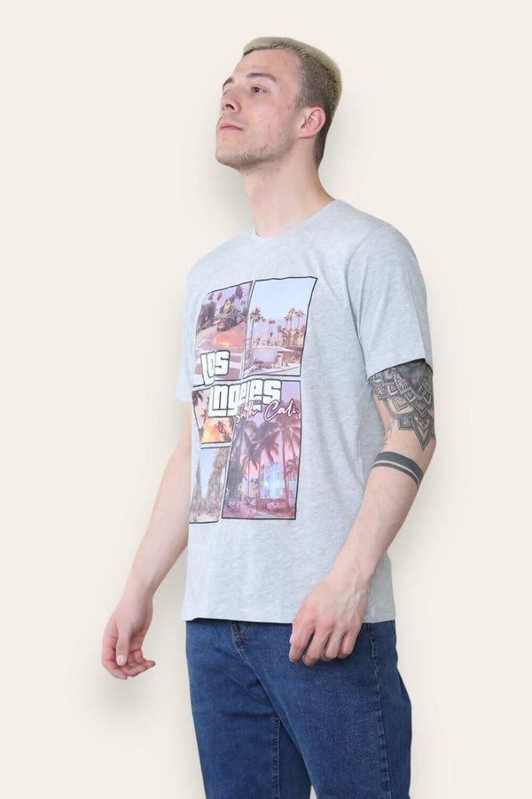 Mens Grey Los Angeles South Cali Printed T-Shirt