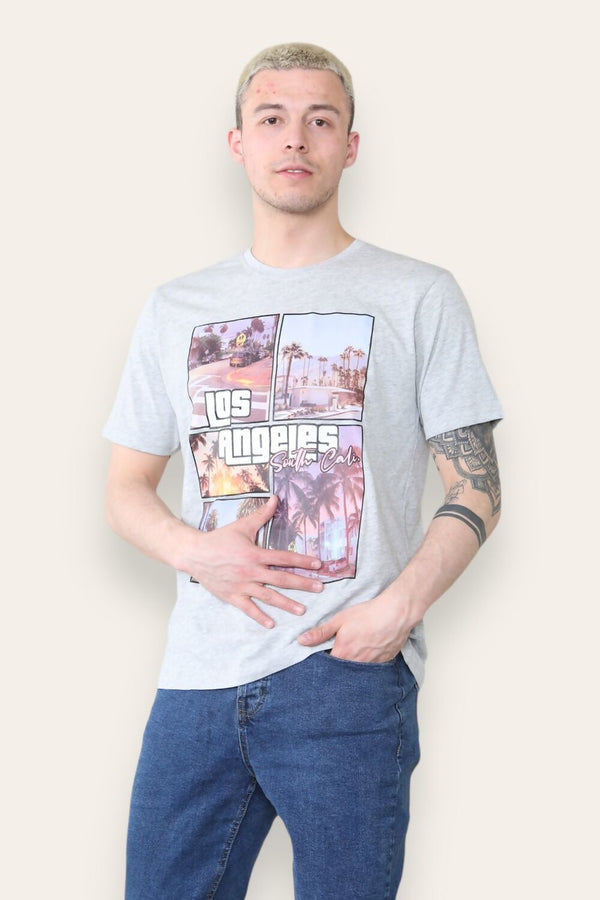Mens Grey Los Angeles South Cali Printed T-Shirt