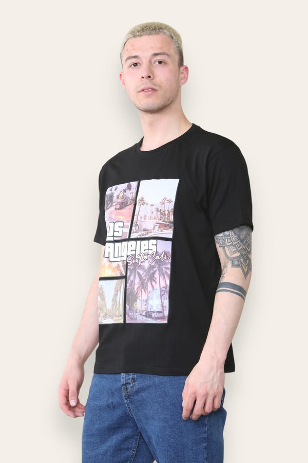 Mens Black Los Angeles South Cali Printed T-Shirt