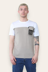Mens Taupe And White T-Shirt With Mesh Pocket