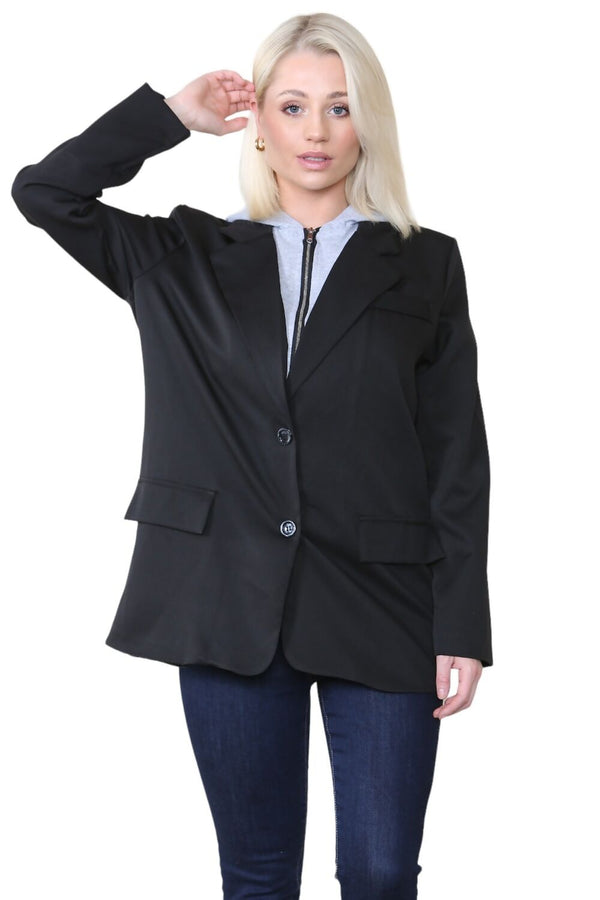 Black Oversized Double Breasted Casual Blazer