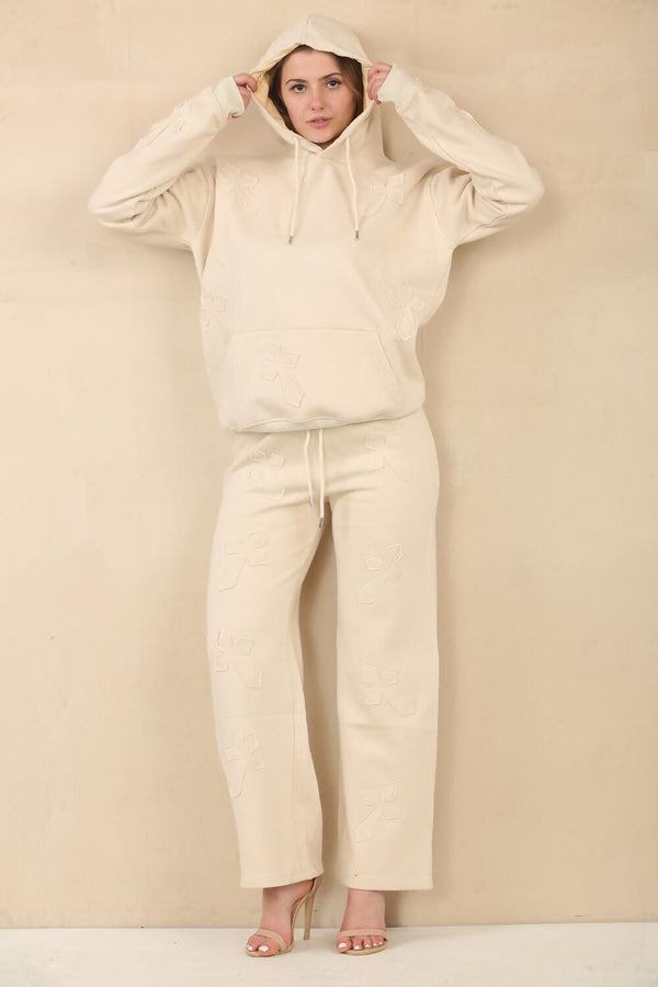 Beige Cross Crucifix Hoodie And Sweatpants Lounge Set