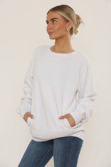 White Long Sleeve Crewneck Casual Oversized Sweatshirt