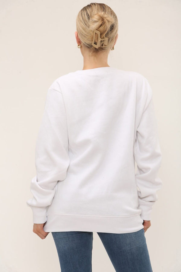 White Long Sleeve Crewneck Casual Oversized Sweatshirt