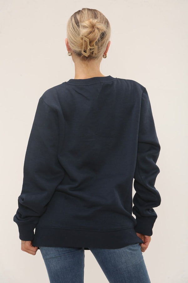 Navy Long Sleeve Crewneck Casual Oversized Sweatshirt