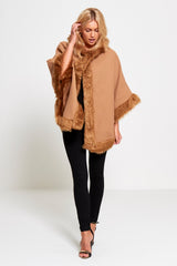 Beige Faux Fur Hooded Cape