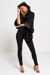 Black Faux Fur Hooded Cape  