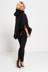 Black Faux Fur Hooded Cape  