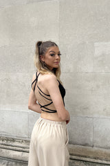 Black Ruched Criss Cross Back Crop Top