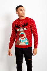 Mens Rudolph Pom Nose Christmas Jumper